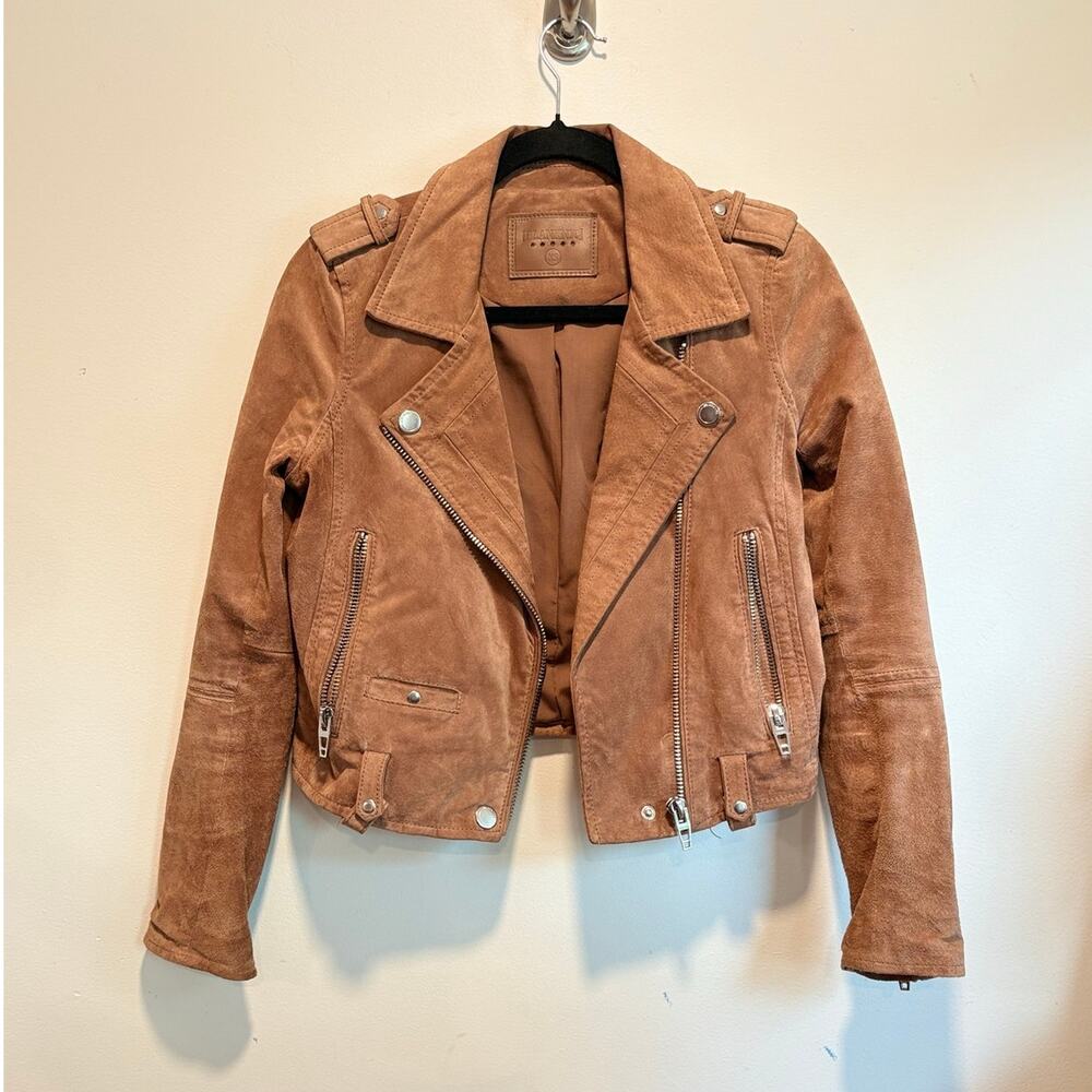 BlankNYC Genuine Suede Leather Moto Jacket XS Camel Tan Cropped Biker Motorcycle